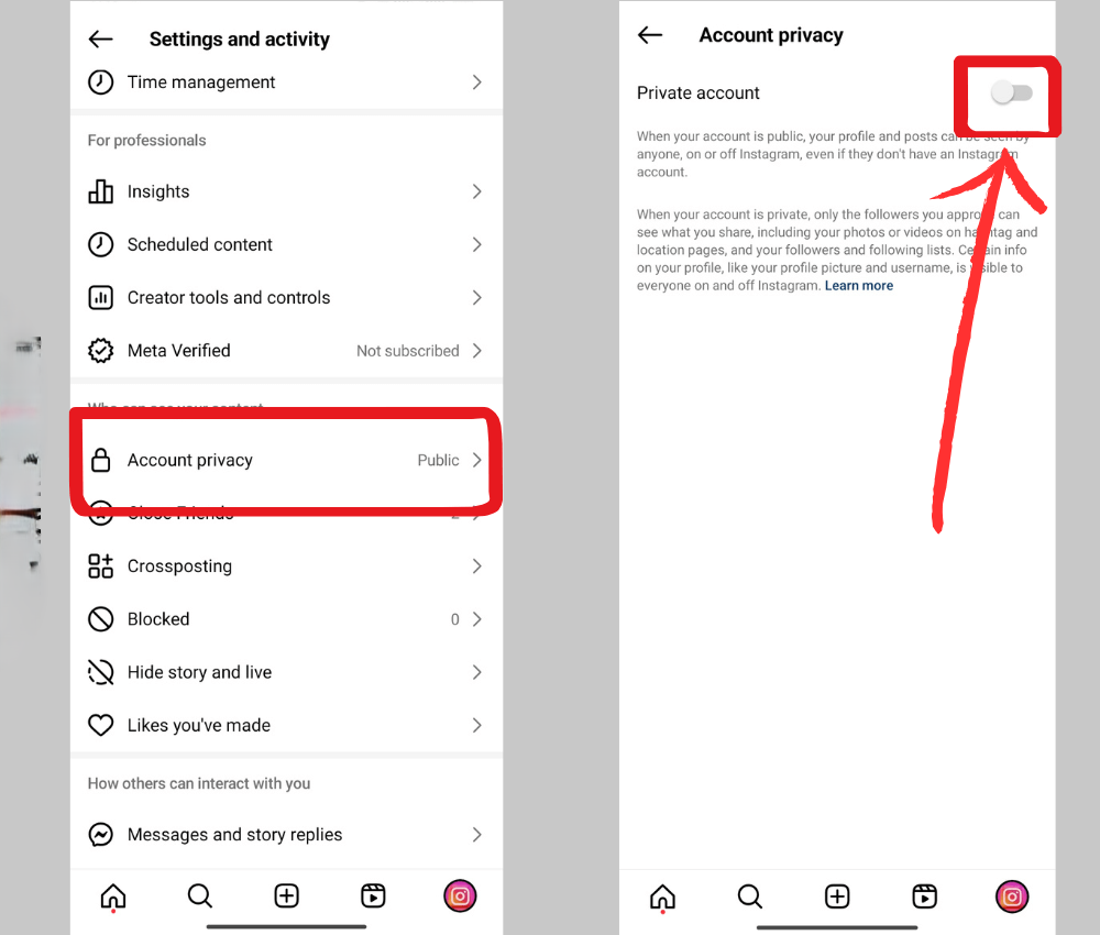 switch the account to private 1