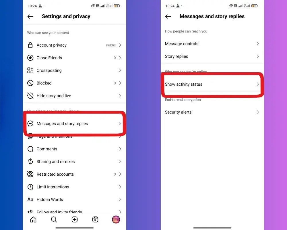 Steps 2 to turn off active status