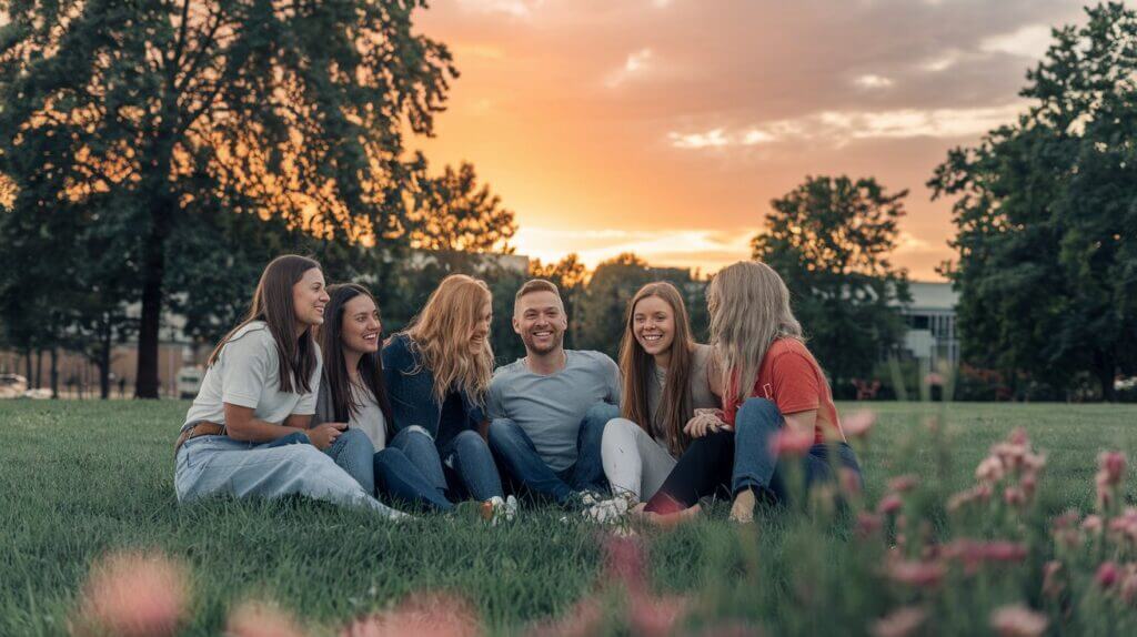 A group of friends enjoying a moment together, symbolizing Friends Not Followers.