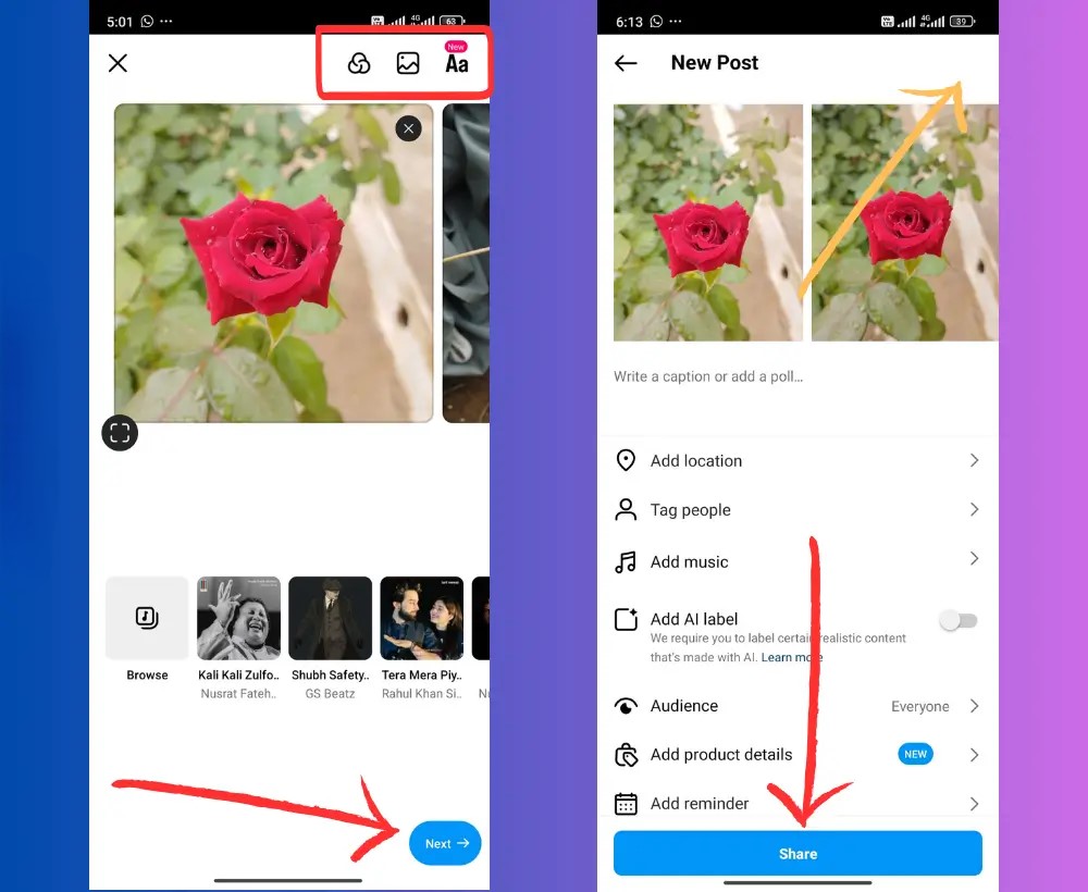 make a slideshow on instagram reel Step2
