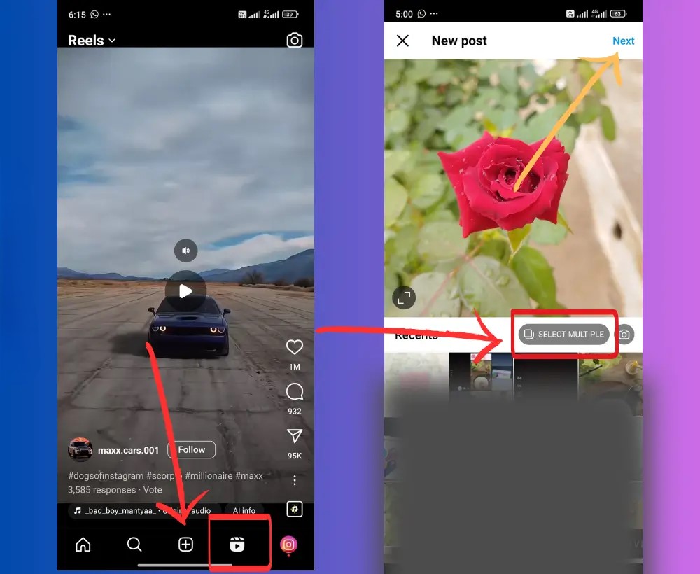 make a slideshow on instagram reels Step1