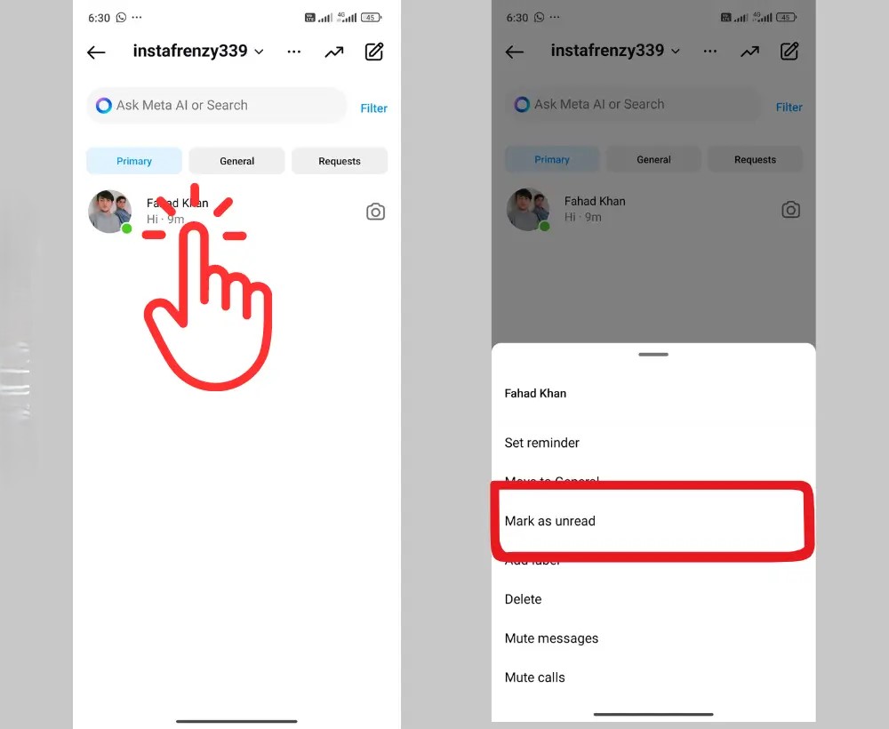 Steps of marking massage as unread