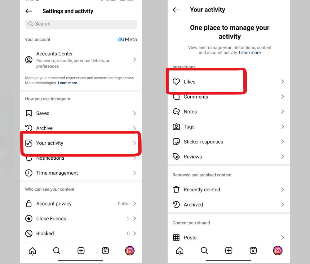 nevigate to. your ativities likes 2