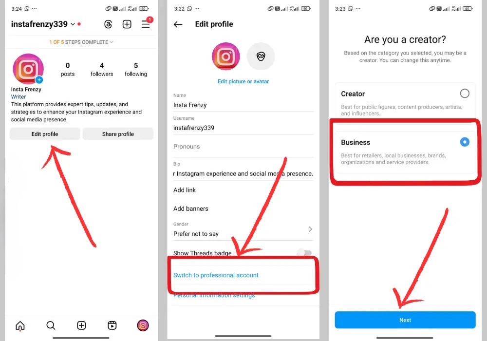switch to profesional account