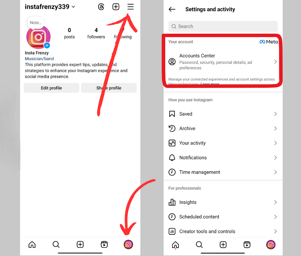 Step 1 Nevigate to profile setting and privacy acount center 1
