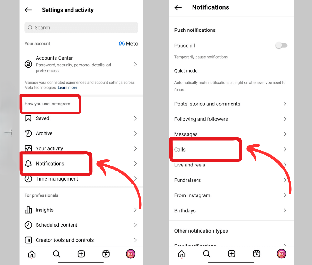 nevigate to notification calls 1