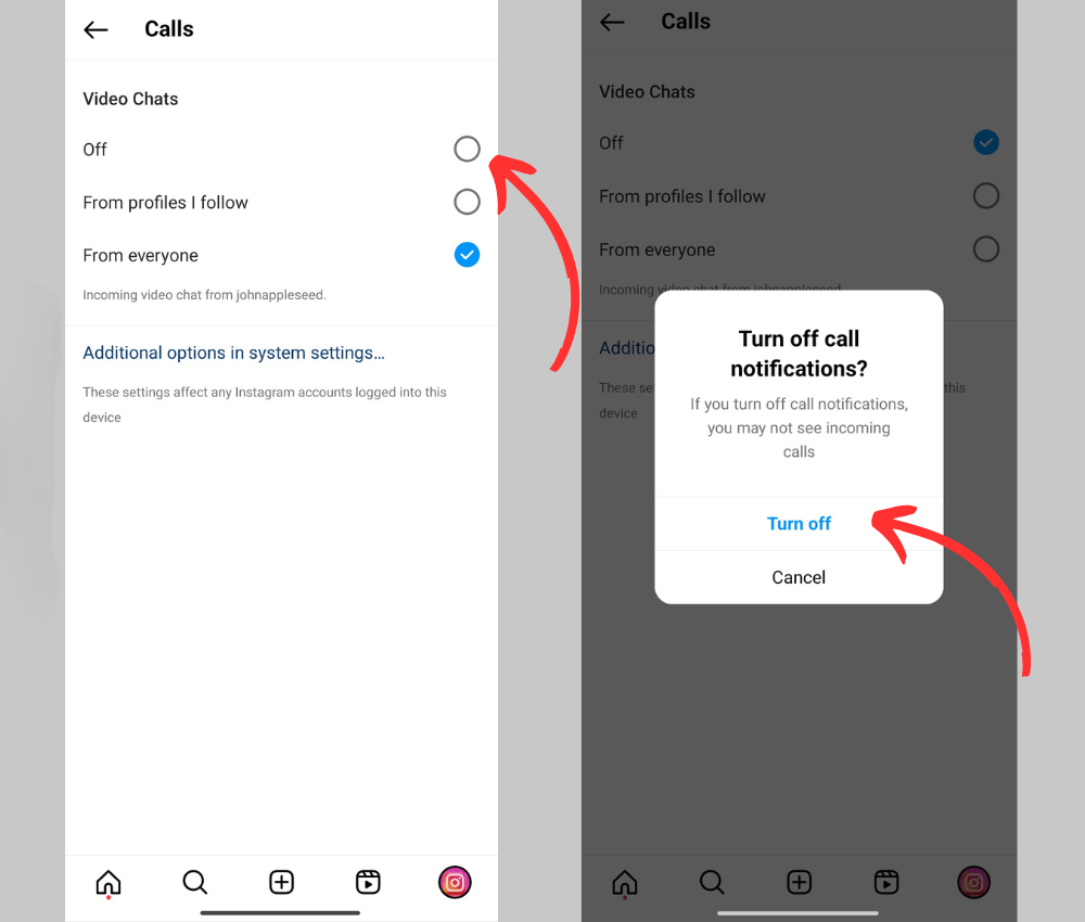 turn off calls on instagram 1