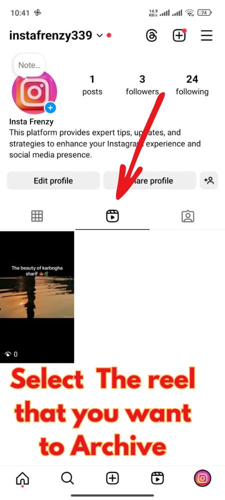 How to archive reels on instgram STEP 2